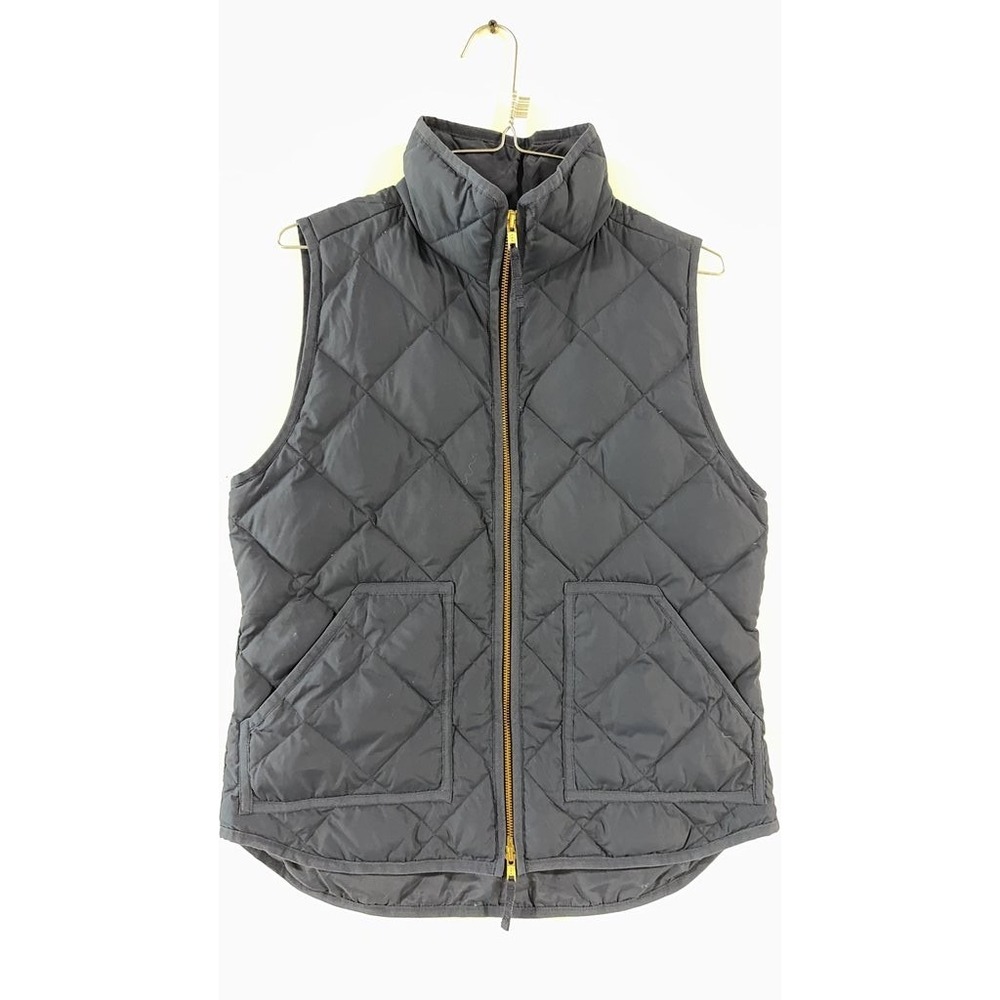 J.Crew Quilted Puffer Vest Navy Blue Diamond Pattern Zip Front Women Small